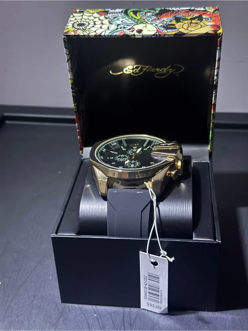 Ed Hardy Gold and Black Chronograph Watch